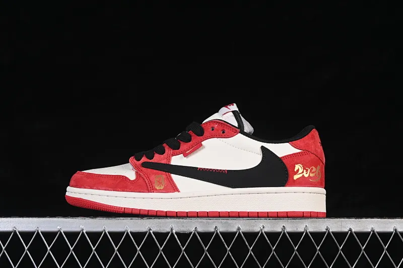 All categories Air Jordan Jordan series basketball shoes Air Jordan 1 Low high-end custom low-top sneakers Travis Scott x Fragment Design x Air Jordan 1 Low OG SP AJ1 Joe 1 Year of the Horse limited edition beige black and red contrasting low-top cultural casual sneakers QW5288-142